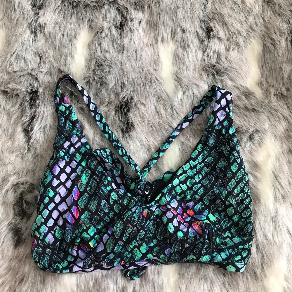 Pakaloha Teal Purple Black Scale-Print Bikini Top